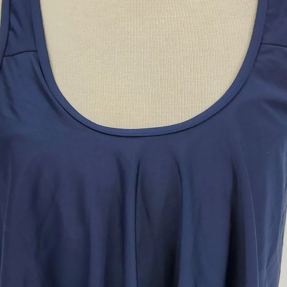 Bathing suit top. Navy blue. XL. NWT. Fitted tube type with ruffle. - Picture 2 of 8